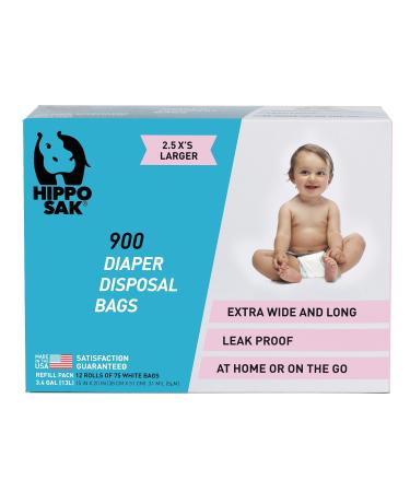 Hippo Sak Diaper Disposal Bags, 900 Count, White , 15x20 Inch