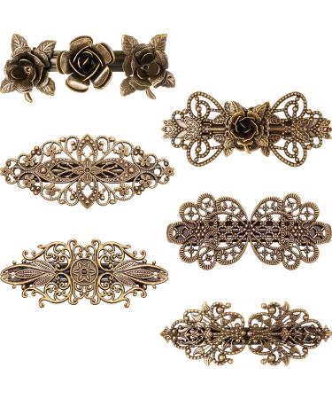 6 Pieces Vintage Hair Barrettes for Women Retro French flower Hair Clips Metal Bronze Hair Pins for Women Girl Hair Styling Accessories