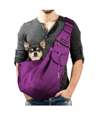 Lynun dog carrier bag pet adjustable shoulder bag transport bag for pets breathable transport bag for cats and dog -owned for walking outdoors (purple)