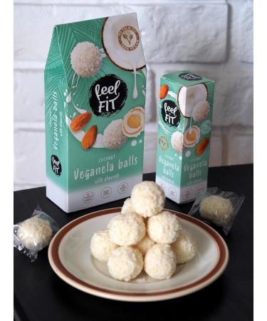 Feel Fit Veganela Balls - Vegan Coconut Chocolates with Almonds & Cream | No Added Sugar No Palm Oil - 27g - Buy Online on GoSupps.com