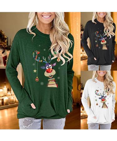 Christmas Elk Print Long Sleeve Women's Sweatshirt Hoodie with Pockets - Medium Army Green - Buy Online on GoSupps.com