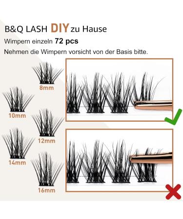 DIY Eyelash Extensions - 72 PCs B & Q Individual Reusable Eyelashes for Beginners | Fluffy Wispy D-14mm B28 - Buy Online on GoSupps.com