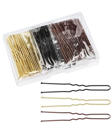Mbsomnus 150pcs Hair Pins U Shaped Set Bobby Pins Hair Clips Bun Pins Hair Grips Hair Styling Accessories with Storage Box for Women Girls Bride Hairstylists (Blonde Brown Black 6cm) 150pcs 3 Colors (6cm)