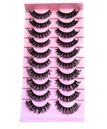 10 Pairs Russian eyelashes Faux Mink False Eye Lashes D-Curl Fluffy and Wispy Ultra Soft Premium Sweat and Water Resistant Feather Light Enhancing Beauty and Confidence (W-06)