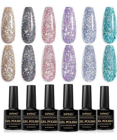 INGPING Glitter Gel Nail Polish Set - 6 Sparkly Colors for Women DIY Nail Art - Dazzling Diamond Varnish - Soak Off UV LED - 8ml - Buy Online on GoSupps.com