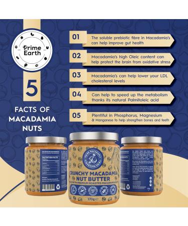 Prime Earth - Crunchy Macadamia Nut Butter - 170g - Made with Macadamia Nuts - Zero Oil Salt & Sugar - Coeliac Keto Paleo & Vegan Friendly - Made in the UK - Buy Online on GoSupps.com