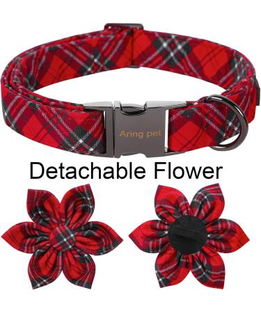 Aring Pet Christmas Dog Collar - Soft Adjustable Red Plaid Flower Collar for Small & Medium Dogs | XS Metal Buckle - Buy Online on GoSupps.com