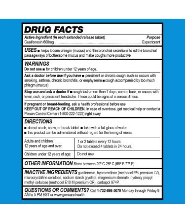 GenCare Mucus Relief Guaifenesin 600mg - 200 Tablets | Effective Expectorant for Cough & Congestion Relief - Buy Online on GoSupps.com