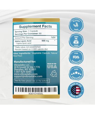 Alpha Lipoic Acid 600mg Capsules - Extra Strength ALA Supplement for Nerve Pain Skin & Brain Boost - Non-GMO Vegetarian Capsules - International Shipping Available - Buy Online on GoSupps.com