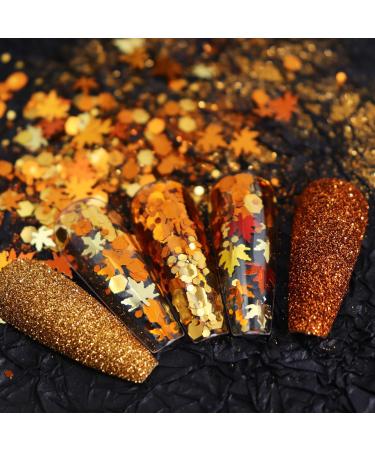 Golden Fall Nail Art Glitters - 3D Maple Leaf Sequins Set | Autumn Leaves Decorations & Holographic Accents for Stunning Manicures - Buy Online on GoSupps.com