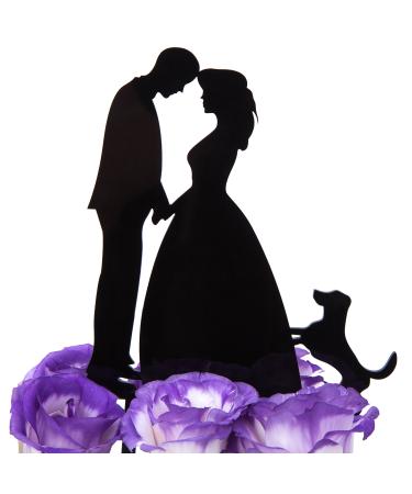 LOVENJOY Wedding Anniversary Cake Topper Bride and Groom with a Dog in Gift Box Black