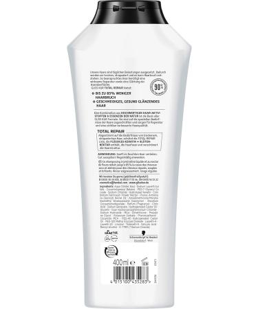 Henkel Beauty Care Gliss Kur Shampoo Total Repair 400 ml hair shampoo smoothes the hair surface and provides effective repair caring shampoo ensures up to 85 less hair breakage 400 ml 1er Pack - Buy Online on GoSupps.com