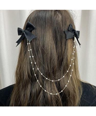 Buy Biitfuu 4Pcs Black Hair Bows with Pearl Chains - Stylish Hair Accessories for Girls & Women - International Shipping Available - Buy Online on GoSupps.com