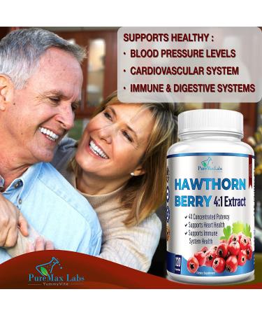 Hawthorn Berry Extract 4:1 (120 Capsules) - Supports Healthy Blood Pressure, Heart Health, Immune System - Super Antioxidant - Concentrated from 2660mg Berries - Buy Online on GoSupps.com