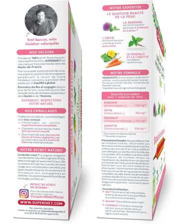 SUPERDIET - ORGANIC SKIN BEAUTY QUARTET - Burdock Nettle Dandelion Carrot -Phytotherapy -Made in France - 20 ampoules of 15 ml - Buy Online on GoSupps.com