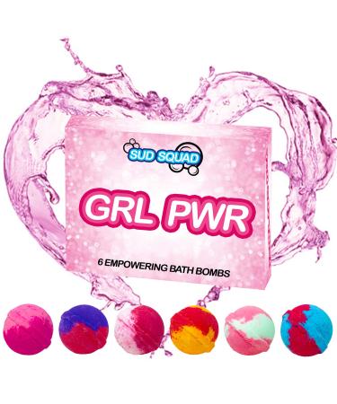 Bath Bombs for Girls and Women - Pink Girl Power Bath Fizzy Gift Set of 6 Empowering Bath Bombs