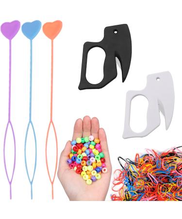 2Pcs Rubber Hair Band Remover Cutter  3Pcs Quick Beader for Loading Beads  500Pcs Color Elastic Hair Ties for Toddlers Girls Women