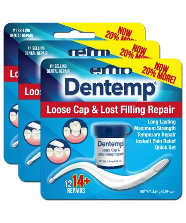 Dentemp Maximum Strength Loose Cap and Lost Filling Repair - Dental Repair Kit for Instant Pain Relief (Pack of 3) - Temporary Filling for Tooth - Long Lasting Tooth Filling