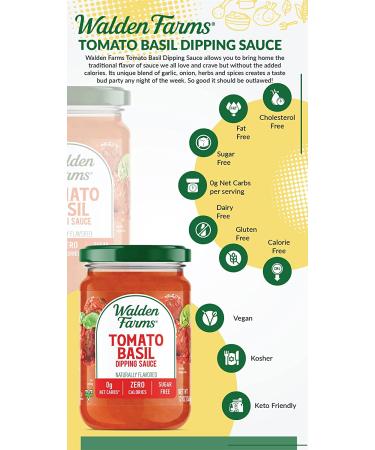 Walden Farms Tomato Basil Marinara Sauce 2 Pack - Fresh Herbs & Spices for Bread, Cheese Sticks, Pasta & Chicken Parmigiana - Sweet Flavor, Smooth Texture - 12 oz Jars - Buy Online on GoSupps.com