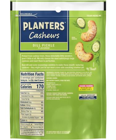 PLANTERS Whole Cashews Dill Pickle Flavored Party Snacks Plant Based Protein 5 oz (Pack of 2) Bundle With a Snack Scout Lunch Bag - Buy Online on GoSupps.com