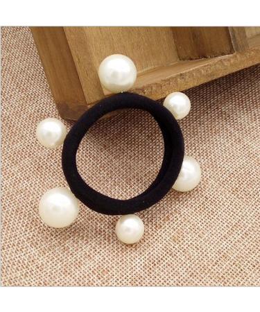 10 Pcs Women's Artificial Pearl Black Hair Ropes - Seamless Hair Bands for Ponytails - Hair Friendly Accessories - Buy Online on GoSupps.com
