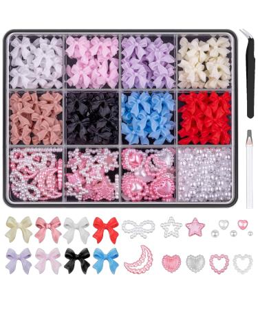 Lilbitty 500 pieces 3D nail charms and pearls with a flat back nail loops charm star heart moon cute nail jewels nail beads for nail art DIY decoration