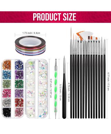 Fandamei 15-Piece Nail Art Brush Set for Gel Nails - Dotted Pens Rhinestones Ultra-Thin Sequins & Roller Strips - Perfect Manicure Kit - Buy Online on GoSupps.com