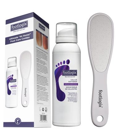Foot Care Callus Softener Combo - Footlogix Callus Softener Spray & Double Sided Foot File Set For Dry Rough Cracked Heel - Feet Exfoliator & Scrubber For Convenient Pedicure At Home