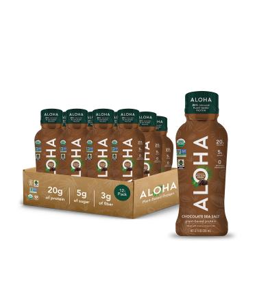 ALOHA Organic Plant Based Chocolate Sea Salt Ready to Drink Protein Shake w/MCT Oil (12 ct, 12oz Bottle) 20g Protein, Meal Replacement, Low Sugar & Carb, Gluten-Free, Paleo, Non-GMO, No Soy, Stevia or Sugar Alcohol Chocolate Sea Salt 1 Count (Pack of 12)