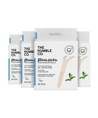 The Humble Co. Floss Picks (200 Count) – Sustainable, Plant Based and Eco-Friendly Natural Dental Floss Picks with Grip Handle for Dental Hygiene, Oral Care, and Gum Health, Cruelty Free (Mint)
