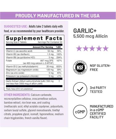 NatureWise Garlic Extract 5 500 mcg Allicin Supplement - Healthy Cholesterol & Blood Pressure Formula + Vitamins B & C - Vegan Tablets w/Enteric Coating Non-GMO Gluten-Free 60 Count 30-Day Supply  - Buy Online on GoSupps.com