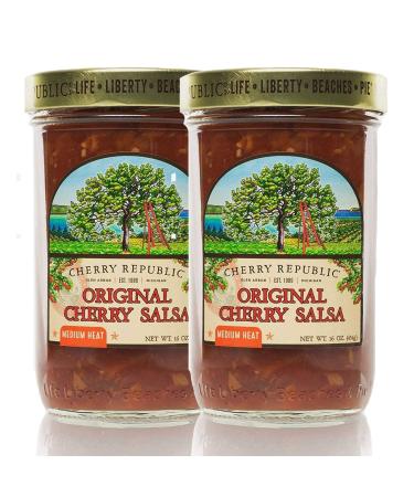 Cherry Republic Original Cherry Salsa - Medium Spice Chunky Sweet & Spicy Mid Heat Sauce (TWO x 16 Oz Jars) Original Cherry 1 Pound (Pack of 2)