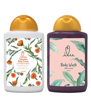 ILU Body Cream & Body Wash Bundle - Multi-Purpose Relief & Nourishment Plant-Powered Hydration Invigorating Cleansing Soothes & Moisturizes Normal Skin Types pleasant aroma 10 fl oz (Pack of 2)