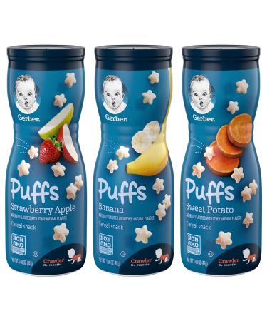 Gerber Puffs Cereal Snack Variety Pack - 1 Strawberry Apple, 1 Banana, 1 Sweet Potato - 1.48 OZ Each (Pack of 3)