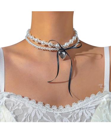 Oralgo Double-Layer Pearl Choker Necklace for Women | Korean Loop Heart Neck Chain | Everyday Jewelry - Buy Online on GoSupps.com