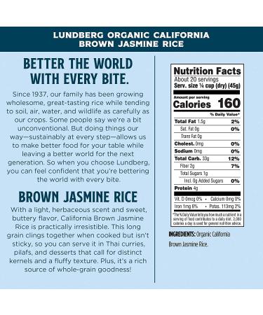 Organic California Brown Jasmine Rice - Lundberg Family Farms, Gluten-Free & High Fiber (32 oz) - Buy Online on GoSupps.com