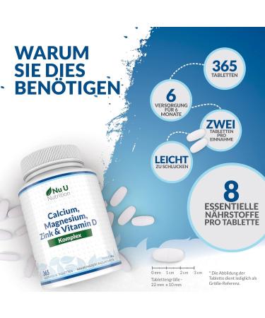 Calcium Magnesium Zinc & Vitamin D3 - 365 Vegetarian Tablets | High-Dose 800mg Calcium Complex | Nu U Nutrition - International Shipping Available - Buy Online on GoSupps.com