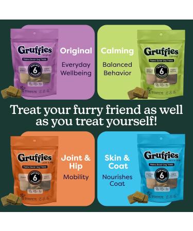 Gruffies Peanut Butter Calming Treats for Dogs 170g - Natural Ingredients Made in The USA Hemp-Based Treats for Anxiety Relief and Calm Behavior (Pack of 12) - Buy Online on GoSupps.com