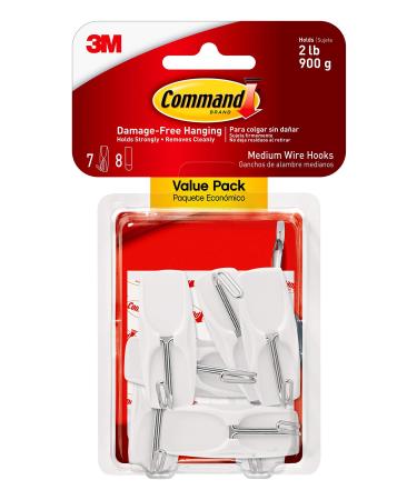 Command Medium Wire Toggle Hooks, Damage Free Hanging Wall Hooks with Adhesive Strips, No Tools Wall Hooks for Hanging Organizational Items in Living Spaces, 7 White Hooks and 8 Command Strips Indoor 6 Hooks