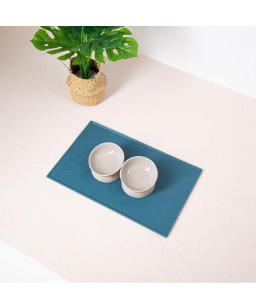 Ohmo Bowl Pad for Small Dogs & Cats - Non-Slip Silicone Waterproof 48x30cm | Cat Bar Base - Blue-Green - Buy Online on GoSupps.com