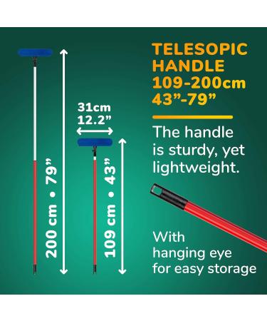 Tyroler 2-in-1 High Window Squeegee | Telescopic 1.1m-2m Handle | 100% Natural Rubber Head | Superior Durability and Protection | Microfiber Cloth & Rubber Squeegee Included | Glass Cleaning Equipment - Buy Online on GoSupps.com