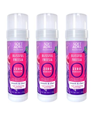 Soft & Dri Blissful Freesia Aluminum Free Deodorant 3 oz Smooth and Clear Stick pH Balancing Minerals Pack of 3