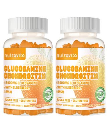 Nutravita Glucosamine Chondroitin Gummies with MSM & Elderberry Extra Strength - Joint Support Antioxidant Immune Support Supplement for Adults Men & Women.120 Orange Chews