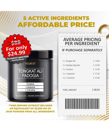 VEGATOT Fadogia Agrestis & Tongkat Ali 53 300MG - Ultra Extract Herbal Supplement | USA Made | Energy & Performance Booster | 90 Count - Buy Online on GoSupps.com