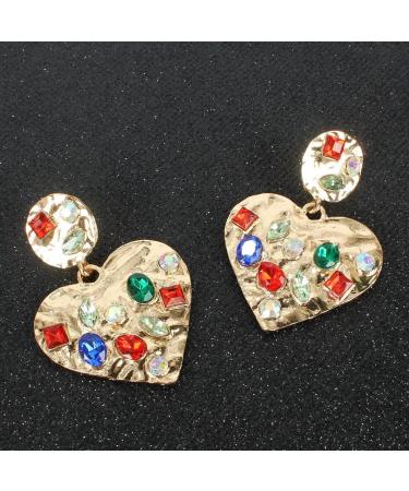 Drop Earrings for Girls Exaggerated Geometric Heart-shaped Alloy Diamond Fashion Statement Gifts Daily Gold - Buy Online on GoSupps.com
