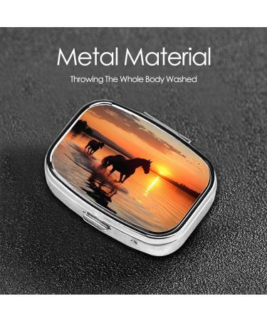 Sunsets Lake Horses Small Pill Case | Cute 2 Compartment Travel Pill Box | Portable Pill Organizer for Purse & Gifts - Buy Online on GoSupps.com