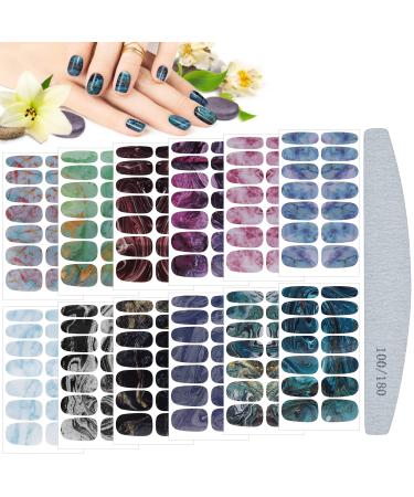 12 Sheet Marble Nail Art Polish Stickers, Kalolary Self Adhesive Full Wraps Nail Art Decals Strips Marble Printed Nail Art Wrap Strips with Nail File for Women Girls DIY Nail Art Decoration - Buy Online on GoSupps.com