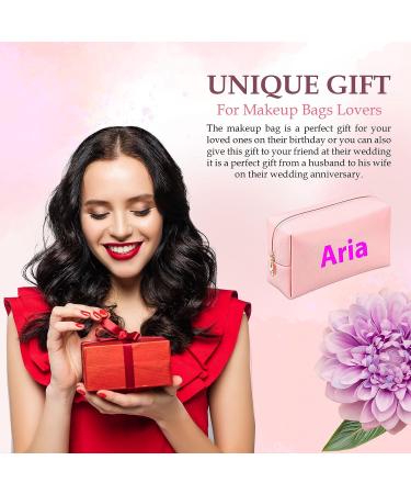 Personalized PU Leather Makeup Bag | Custom Gift for Women | Waterproof Toiletry Pouch for Mom | Pink Cosmetic Travel Bag - Buy Online on GoSupps.com