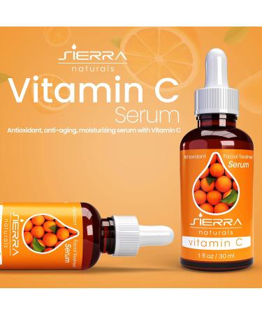 Sierra Naturals Vitamin C Serum for Face - Anti-Aging Oil with Hyaluronic Acid Retinol & Vitamin E - 1oz Pure Facial Serum to Reduce Wrinkles & Lift Skin - Buy Online on GoSupps.com
