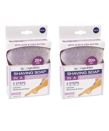 Spongeables Shaving Soap in a Sponge, Lavender Scent, The Soap is In the Sponge, Exfoliating Sponge for Use Before Shaving, Paraben- and Cruelty-Free, 20+ Uses, Pack of 2